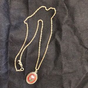 18” Gold Chain Necklace with Red Oval Pendant